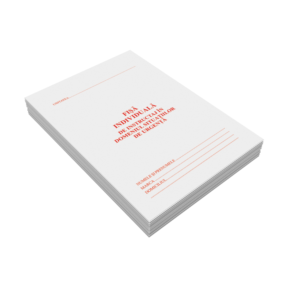 Fisa individuala de instructaj in domeniul situatiilor de urgenta, carnet 4 file, 16 pagini, 25 bucati/set Fisa individuala de instructaj in domeniul situatiilor de urgenta, carnet 4 file, 16 pagini, 25 bucati/set