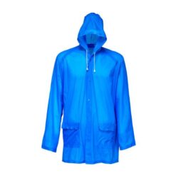 Embossed PVC (200 g) raincoat, supplied in a pocket-sized bag. One size