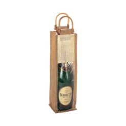Jute bottle bag with transparent PVC window and bamboo handles (1 bottle) Jute bottle bag with transparent PVC window and bamboo handles (1 bottle)
