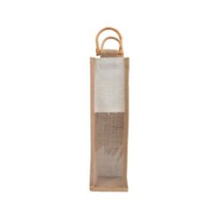 Jute bottle bag with transparent PVC window and bamboo handles (1 bottle)