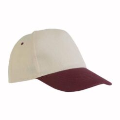 Natural cotton 5-panel cap with coloured visor and adjustable velcro strap
