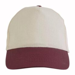 Natural cotton 5-panel cap with coloured visor and adjustable velcro strap