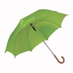 Solid-colour automatic umbrella with steel shaft and ferrule, curved wood handle Solid-colour automatic umbrella with steel shaft and ferrule, curved wood handle