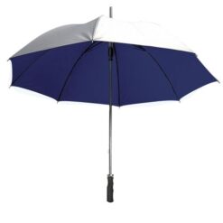 Automatic golf umbrella with metal shaft and ferrule, straight rubberised handle