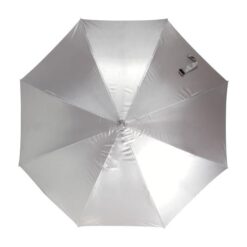 Automatic golf umbrella with metal shaft and ferrule, straight rubberised handle