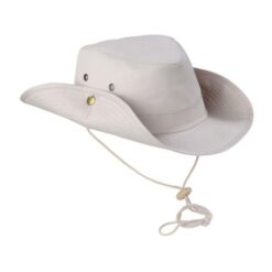 Polyester safari wide-brimmed hat with ventilation eyelets, adjustable brim