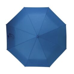 Automatic compact umbrella with curved rubberised handle and matching pouch