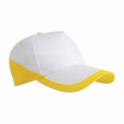 Cotton 5-panel cap with white base and coloured edges, adjustable velcro strap