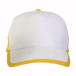 Cotton 5-panel cap with white base and coloured edges, adjustable velcro strap