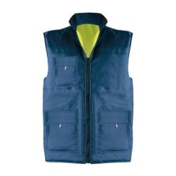 Padded, water-resistant reversible vest in pongee polyester, one side in a neon fabric Padded, water-resistant reversible vest in pongee polyester, one side in a neon fabric