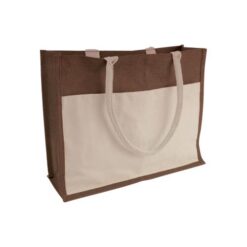 Jute shopping bag with gusset, handles and front pocket in natural cotton Jute shopping bag with gusset, handles and front pocket in natural cotton