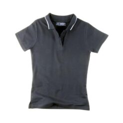 Pique cotton short sleeve women's polo shirt with stripes on the collar
