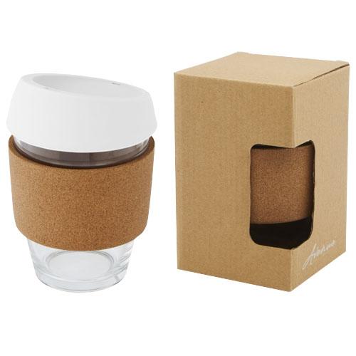 Lidan 360 ml borosilicate glass tumbler with cork grip and silicone lid Lidan 360 ml borosilicate glass tumbler with cork grip and silicone lid