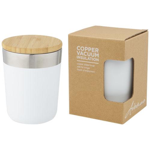 Lagan 300 ml copper vacuum insulated stainless steel tumbler with bamboo lid Lagan 300 ml copper vacuum insulated stainless steel tumbler with bamboo lid