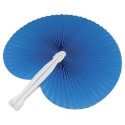 Coloured paper hand fan with white plastic handle, 26 cm long, 24 cm diameter when open Coloured paper hand fan with white plastic handle, 26 cm long, 24 cm diameter when open