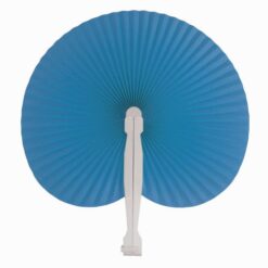 Coloured paper hand fan with white plastic handle, 26 cm long, 24 cm diameter when open