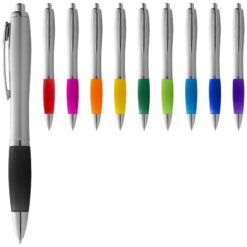 Nash ballpoint pen with silver barrel and coloured grip