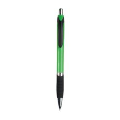 Plastic snap pen with coloured barrel, rubberised grip and chromed details