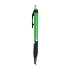 Plastic snap pen with coloured barrel, rubberised grip and chromed details