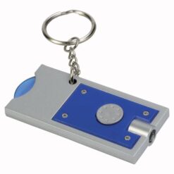 Plastic key ring with shopping trolley token and light