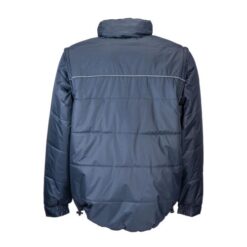 Padded pongee polyester jacket with removable sleeves and identification badge pocket