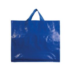 Laminated 120 g/m2 PP shopping bag with gusset and short ribbon handles