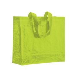 Laminated 120 g/m2 PP shopping bag with gusset and long ribbon handles Laminated 120 g/m2 PP shopping bag with gusset and long ribbon handles
