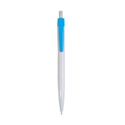 Plastic snap pen with white barrel and coloured clip