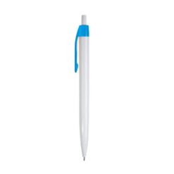 Plastic snap pen with white barrel and coloured clip