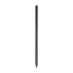 Black wooden pencil with graphite lead, black wood, cylindrical cross-section