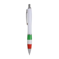 ABS plastic snap pen with white barrel, Italian flag-coloured grip and metal clip ABS plastic snap pen with white barrel, Italian flag-coloured grip and metal clip