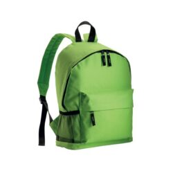 600D polyester 3-pocket backpack (one mesh side pocket). Adjustable shoulder straps