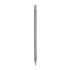 Wooden pencil with graphite lead, cylindrical cross-section and white rubber, sharpened