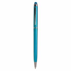 Plastic twist pen with touchscreen rubber tip and metal clip