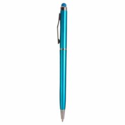 Plastic twist pen with touchscreen rubber tip and metal clip