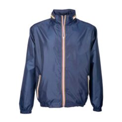 Water-resistant 210T polyester jacket with fold-away hood with zip. Folds up into a w