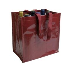 Laminated 120 g/m2 PP bottle shopping bag (6 bottles), short ribbon handles