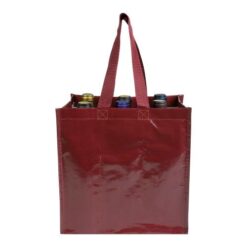 Laminated 120 g/m2 PP bottle shopping bag (6 bottles), short ribbon handles