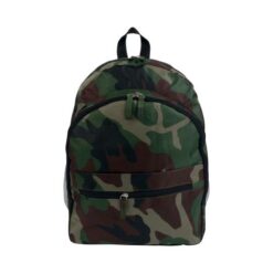600D polyester 6-pocket backpack (two mesh side pockets). Front pocket with velcro