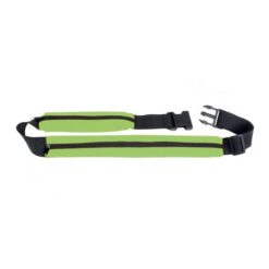 Slim, spandex 2-pocket waist bag with adjustable waist strap and clip closure
