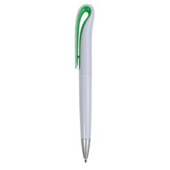 Plastic snap pen with white barrel and curved clip with coloured inside, jumbo refill