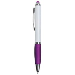 Plastic twist pen with white barrel, rubberised coloured grip Plastic twist pen with white barrel, rubberised coloured grip