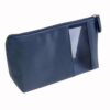 Microfibre cosmetic bag with zip and micro-perforated window