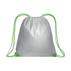 White 210T polyester backpack with drawstring closure, reinforced corners