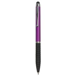 Plastic twist pen with rubberised grip and touchscreen rubber tip