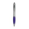 Plastic twist pen with silver barrel, rubberised coloured grip
