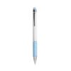 Twist pen with white plastic barrel and coloured aluminium grip, matching the touchscreen