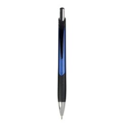 Plastic snap pen with metallic barrel and rubberised black grip to match the clip
