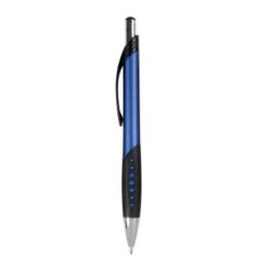 Plastic snap pen with metallic barrel and rubberised black grip to match the clip