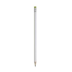 White wooden pencil with graphite lead, cylindrical cross-section and coloured rubber White wooden pencil with graphite lead, cylindrical cross-section and coloured rubber